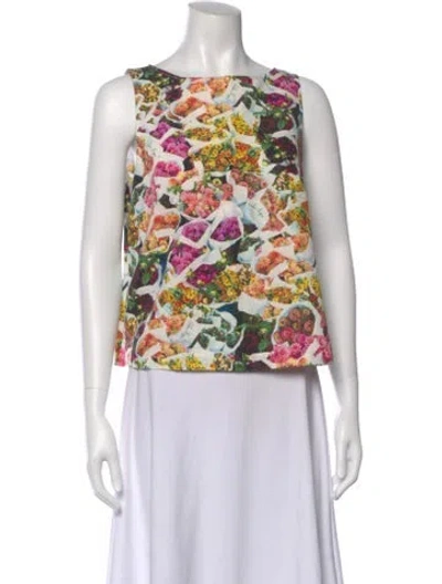 Pre-owned Adam Lippes Floral Print Crew Neck Top In White