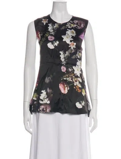 Pre-owned Adam Lippes Floral Print Crew Neck Top In White