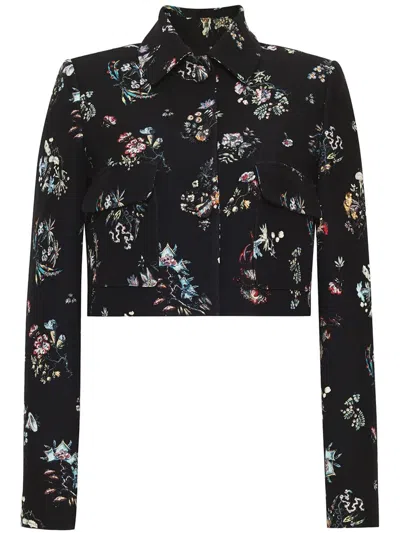 Adam Lippes Floral Boxy Wool Jacket In Black Floral
