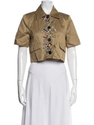 Pre-owned Adam Lippes Floral Print Jacket In White
