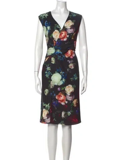 Pre-owned Adam Lippes Floral Print Knee-length Dress In Black