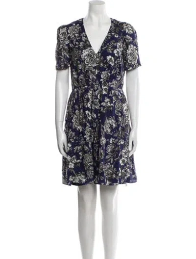 Pre-owned Adam Lippes Floral Print Knee-length Dress In Blue