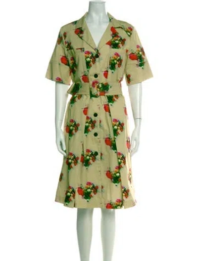 Pre-owned Adam Lippes Floral Print Knee-length Dress In Green