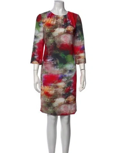 Pre-owned Adam Lippes Floral Print Knee-length Dress In Red