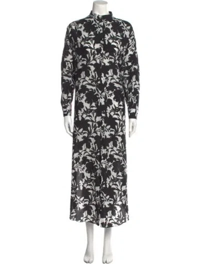 Pre-owned Adam Lippes Floral Print Long Dress In Black