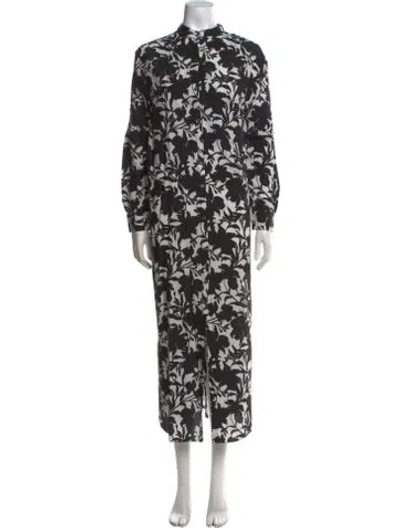 Pre-owned Adam Lippes Floral Print Long Dress In Black