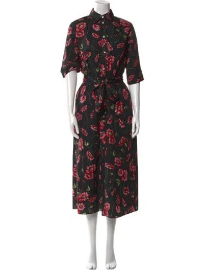 Pre-owned Adam Lippes Floral Print Long Dress In Black