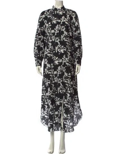 Pre-owned Adam Lippes Floral Print Long Dress In Black