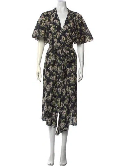 Pre-owned Adam Lippes Floral Print Long Dress In Black