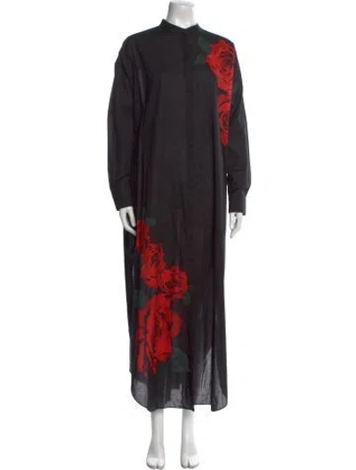 Pre-owned Adam Lippes Floral Print Long Dress In Black