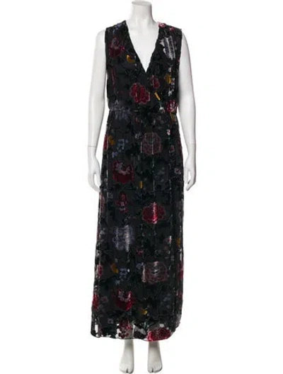 Pre-owned Adam Lippes Floral Print Long Dress In Black
