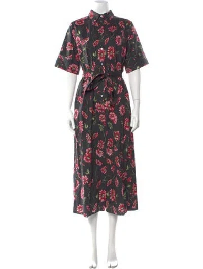 Pre-owned Adam Lippes Floral Print Long Dress In Black