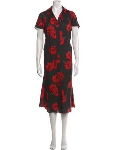 Pre-owned Adam Lippes Floral Print Long Dress In Black