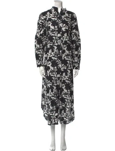 Pre-owned Adam Lippes Floral Print Long Dress In Black