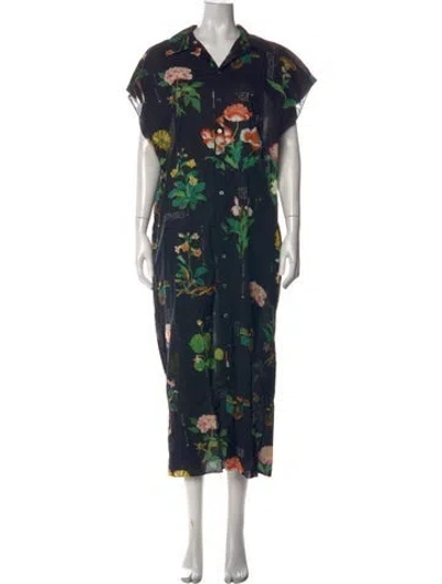 Pre-owned Adam Lippes Floral Print Long Dress In Black