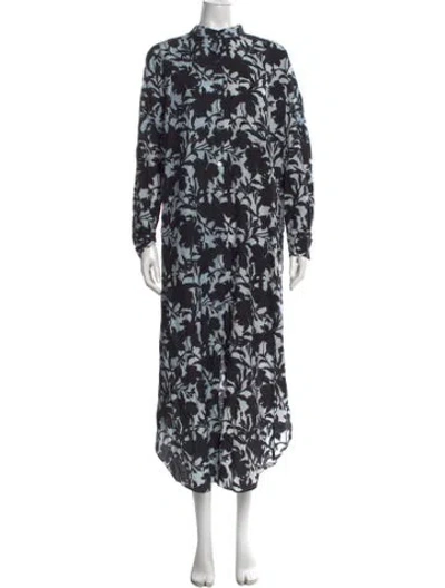 Pre-owned Adam Lippes Floral Print Long Dress In Black