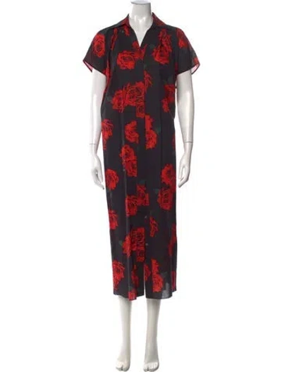 Pre-owned Adam Lippes Floral Print Long Dress In Black