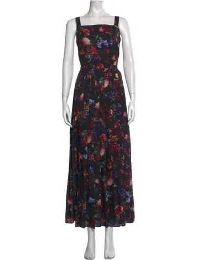 Pre-owned Adam Lippes Floral Print Long Dress In Black