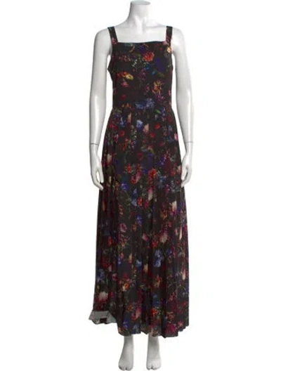 Pre-owned Adam Lippes Floral Print Long Dress In Black