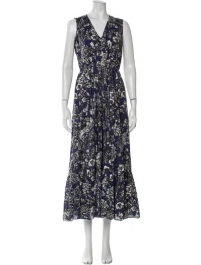 Pre-owned Adam Lippes Floral Print Long Dress In Blue