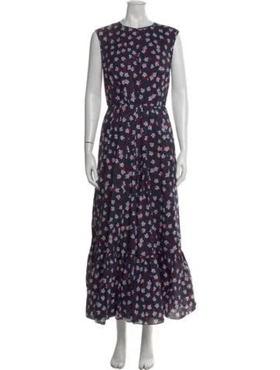 Pre-owned Adam Lippes Floral Print Long Dress In Blue