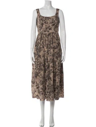 Pre-owned Adam Lippes Floral Print Long Dress In Brown