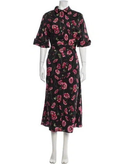 Pre-owned Adam Lippes Floral Print Long Dress In Gray