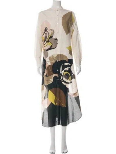 Pre-owned Adam Lippes Floral Print Long Dress In Multicolor