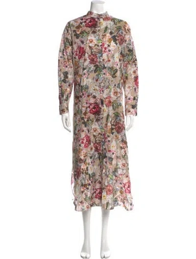 Pre-owned Adam Lippes Floral Print Long Dress In Neutral