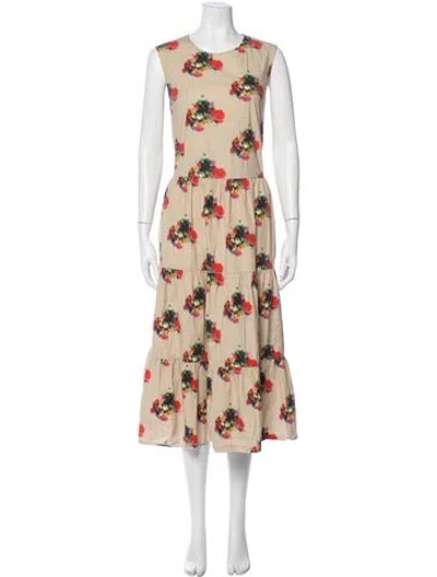 Pre-owned Adam Lippes Floral Print Long Dress In Neutral