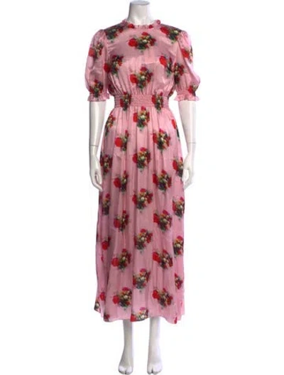 Pre-owned Adam Lippes Floral Print Long Dress In Pink
