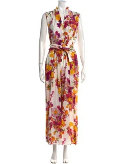 Pre-owned Adam Lippes Floral Print Long Dress In White