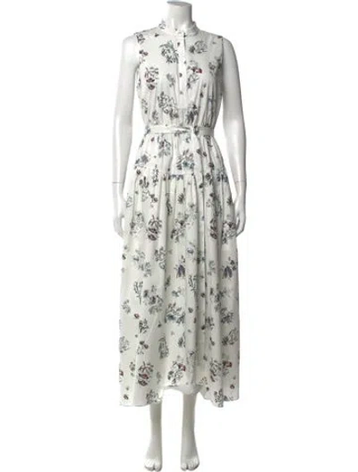 Pre-owned Adam Lippes Floral Print Long Dress In White