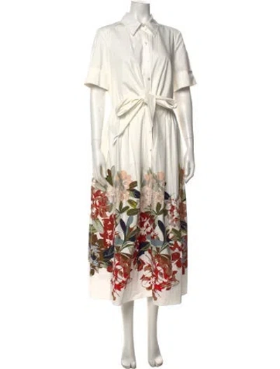 Pre-owned Adam Lippes Floral Print Long Dress In White