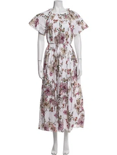 Pre-owned Adam Lippes Floral Print Long Dress In White