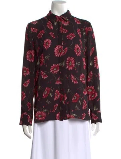 Pre-owned Adam Lippes Floral Print Long Sleeve Blouse In Black