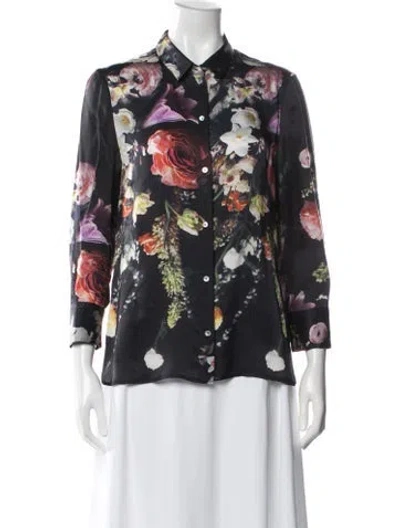 Pre-owned Adam Lippes Floral Print Long Sleeve Blouse In Blue