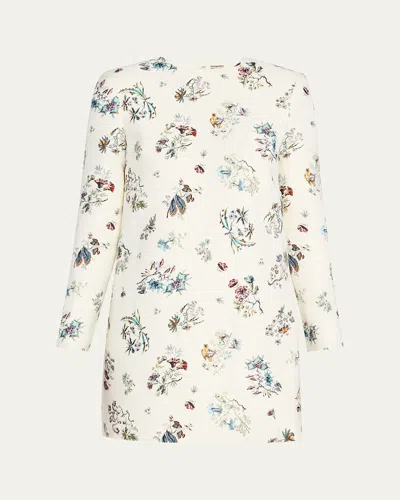 Adam Lippes Floral-print Long-sleeve Silk Wool Mini Dress In Ivory Floral