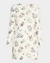 Adam Lippes Floral-print Long-sleeve Silk Wool Mini Dress In Ivory Floral