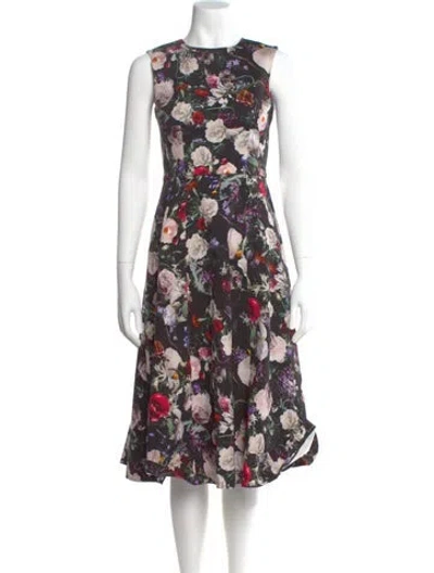 Pre-owned Adam Lippes Floral Print Midi Length Dress In Black