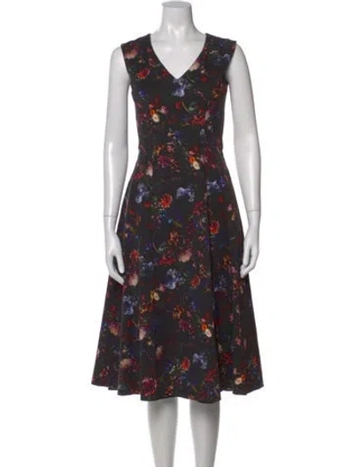 Pre-owned Adam Lippes Floral Print Midi Length Dress In Black