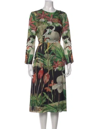 Pre-owned Adam Lippes Floral Print Midi Length Dress In Black