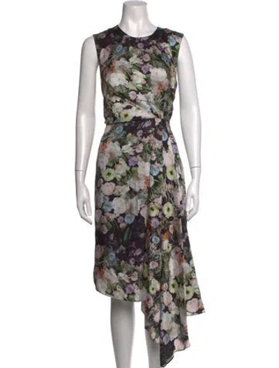 Pre-owned Adam Lippes Floral Print Midi Length Dress In Black/blue/green