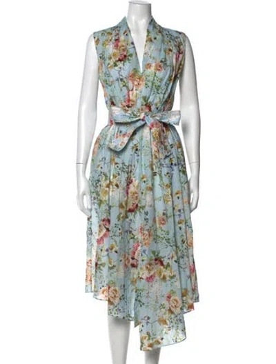 Pre-owned Adam Lippes Floral Print Midi Length Dress In Blue