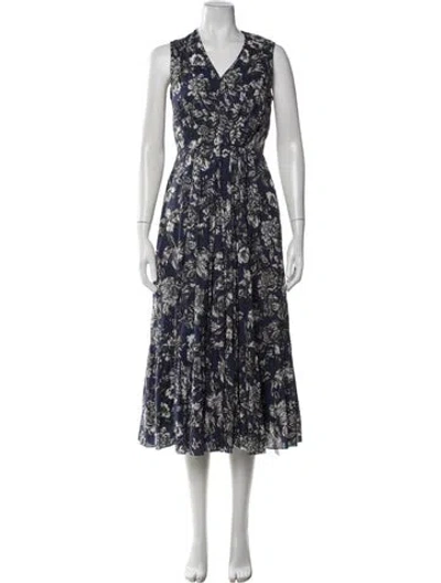Pre-owned Adam Lippes Floral Print Midi Length Dress In Blue