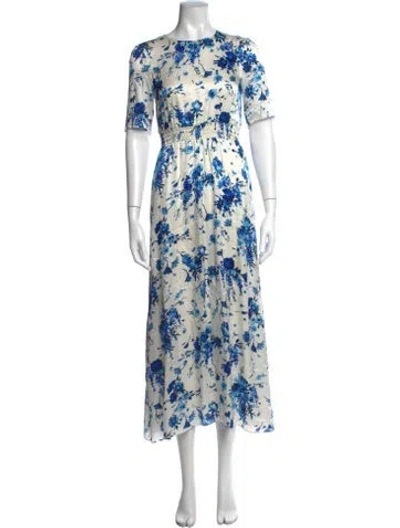 Pre-owned Adam Lippes Floral Print Midi Length Dress In Blue/white