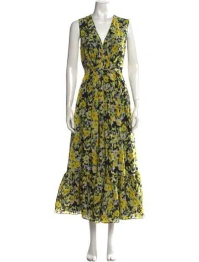 Pre-owned Adam Lippes Floral Print Midi Length Dress In Green