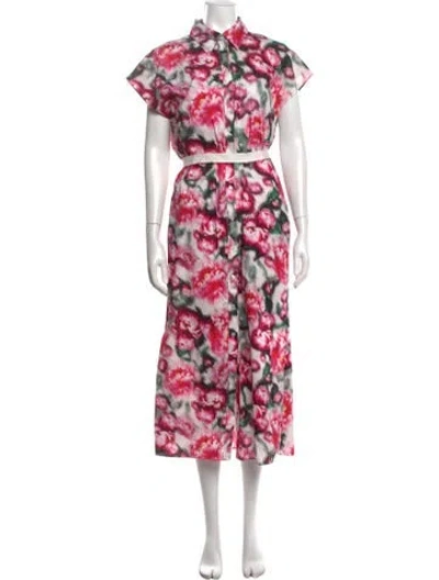 Pre-owned Adam Lippes Floral Print Midi Length Dress In Pink