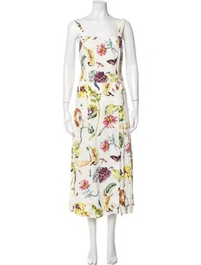 Pre-owned Adam Lippes Floral Print Midi Length Dress W/ Tags In Purple