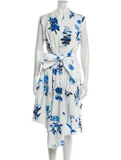 Pre-owned Adam Lippes Floral Print Midi Length Dress W/ Tags In White